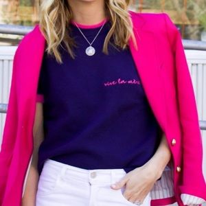 BURU Black and Pink Vive la Mere Short Sleeve Sweater Sz S NWOT